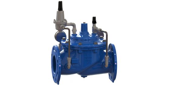 شیر کاهنده فشار آب با دیافراگم EPDM و تقویت‌کننده نایلونی با اتصال فلنجی EN1092-2 و جنس GGG50
